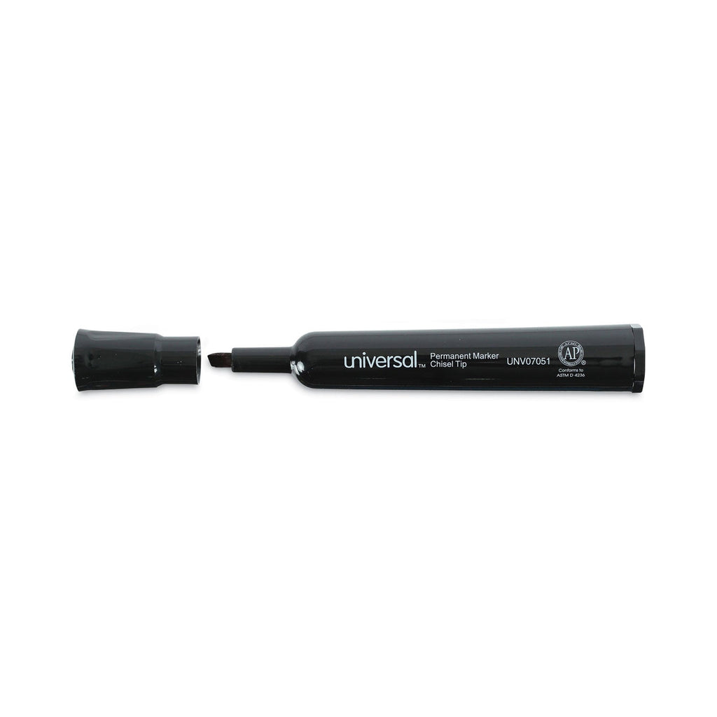 Universal Chisel Tip Permanent Marker, Broad Chisel Tip, Black, Dozen