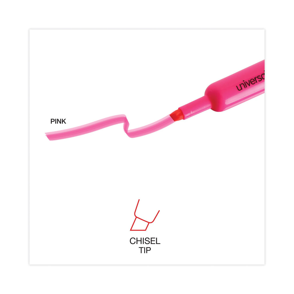 Universal Desk Highlighters, Fluorescent Pink Ink, Chisel Tip, Pink Barrel, Dozen