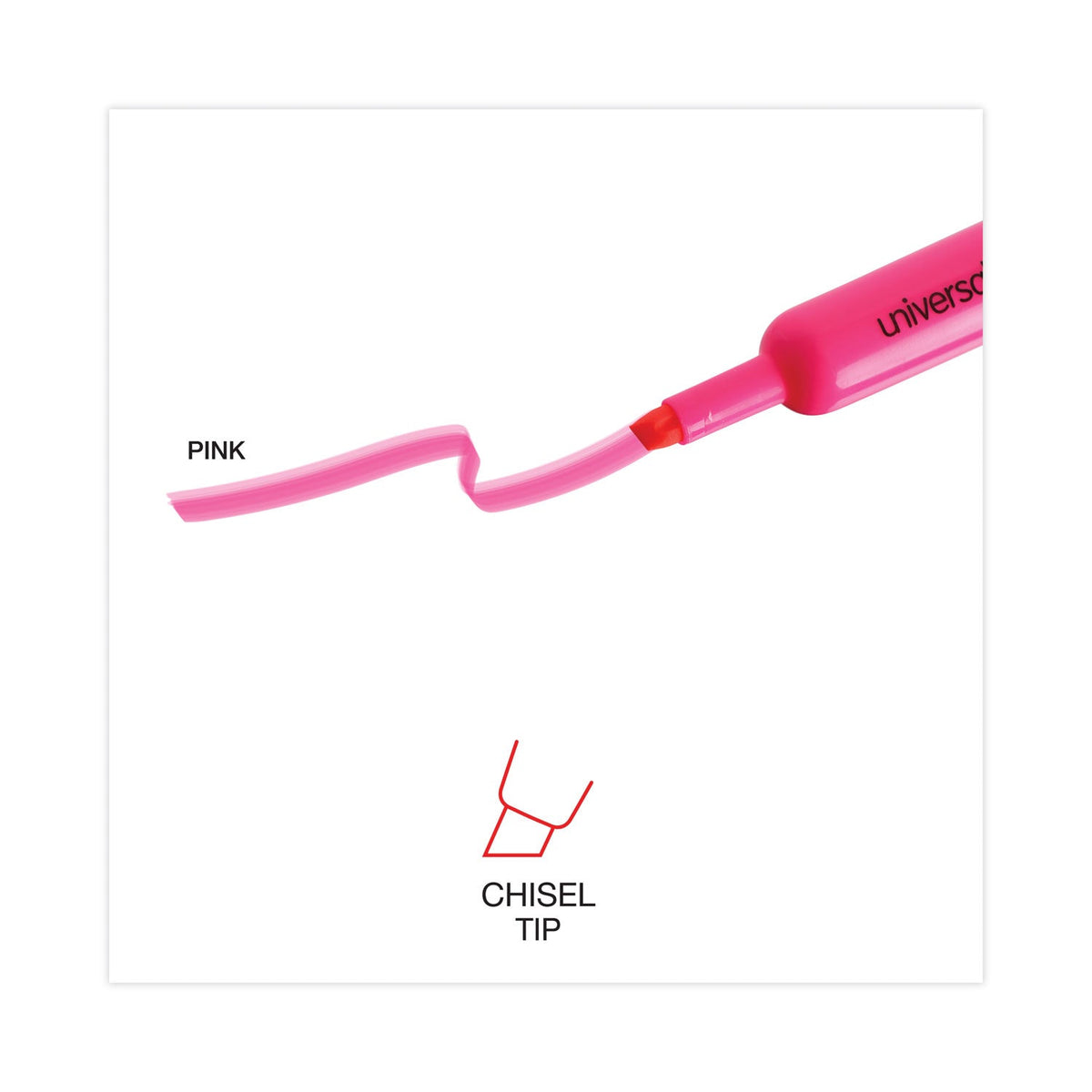 Universal Desk Highlighters, Fluorescent Pink Ink, Chisel Tip, Pink Barrel, Dozen