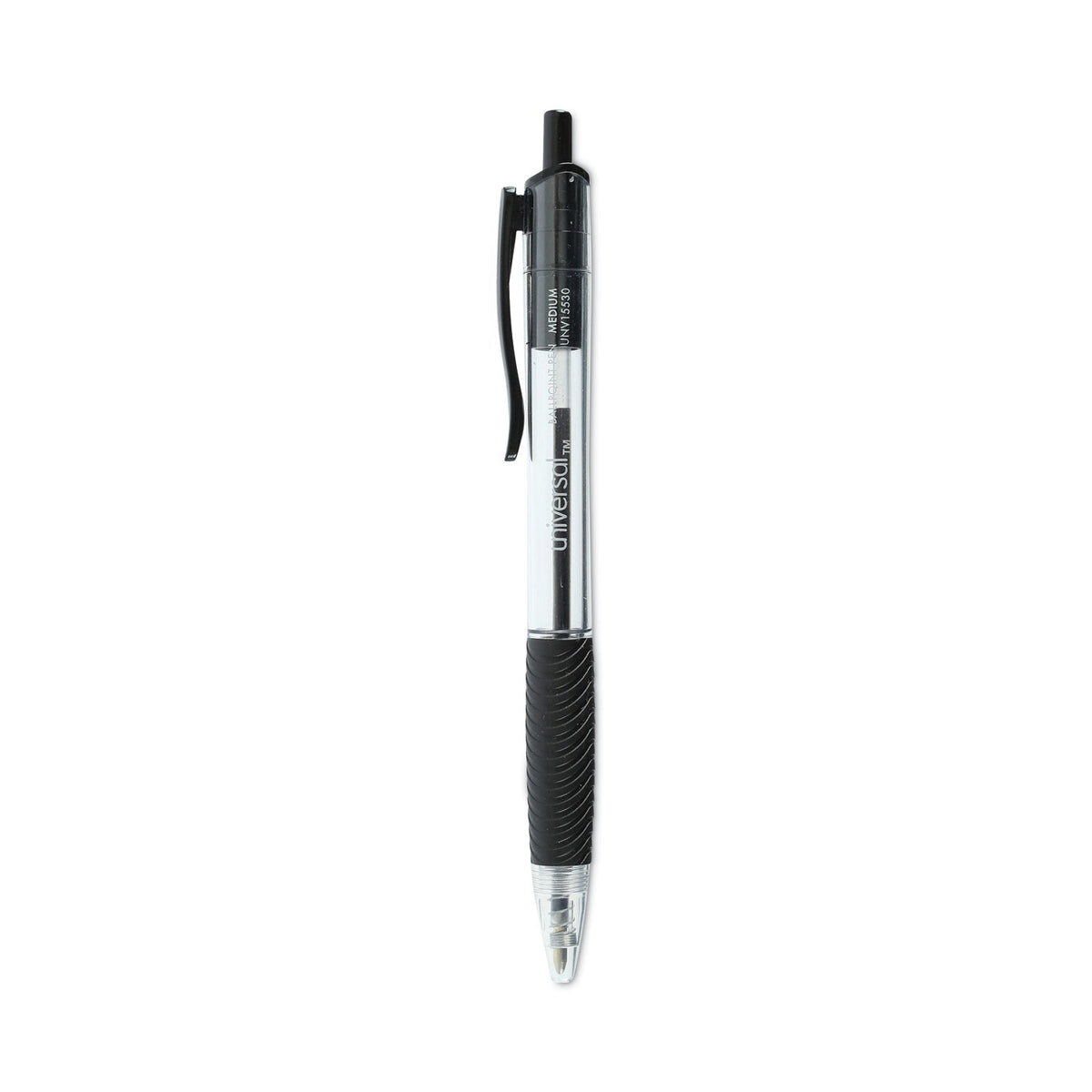 Universal Comfort Grip Ballpoint Pen, Retractable, Medium 1 mm, Black Ink, Clear Barrel, Dozen