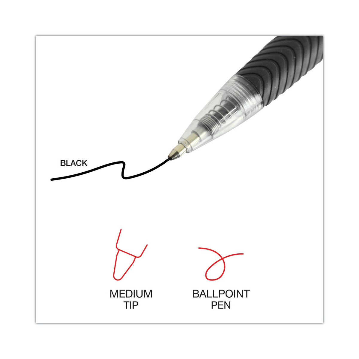 Universal Comfort Grip Ballpoint Pen, Retractable, Medium 1 mm, Black Ink, Clear Barrel, Dozen