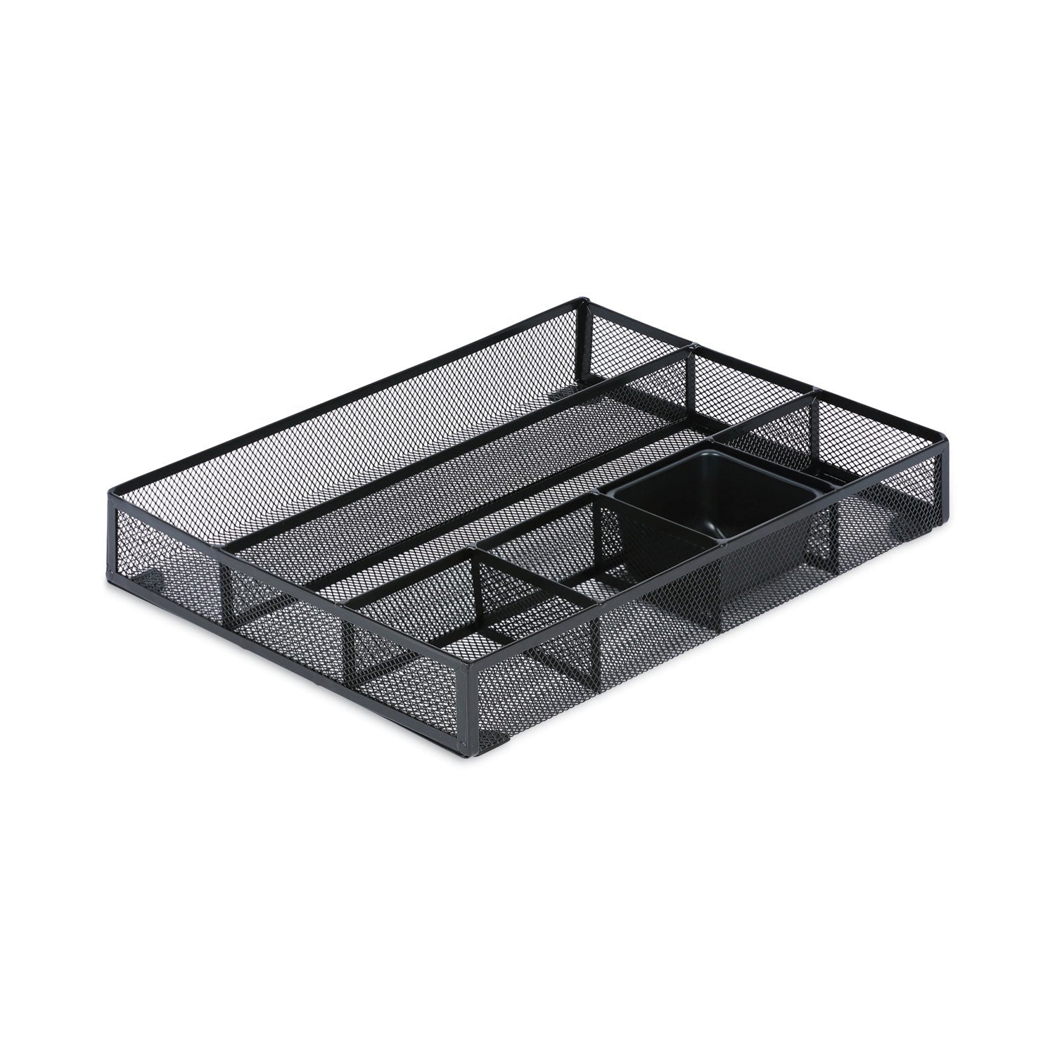 Universal Metal Mesh Drawer Organizer, Six Compartments, 15 x 11.88 x 2.5, Black