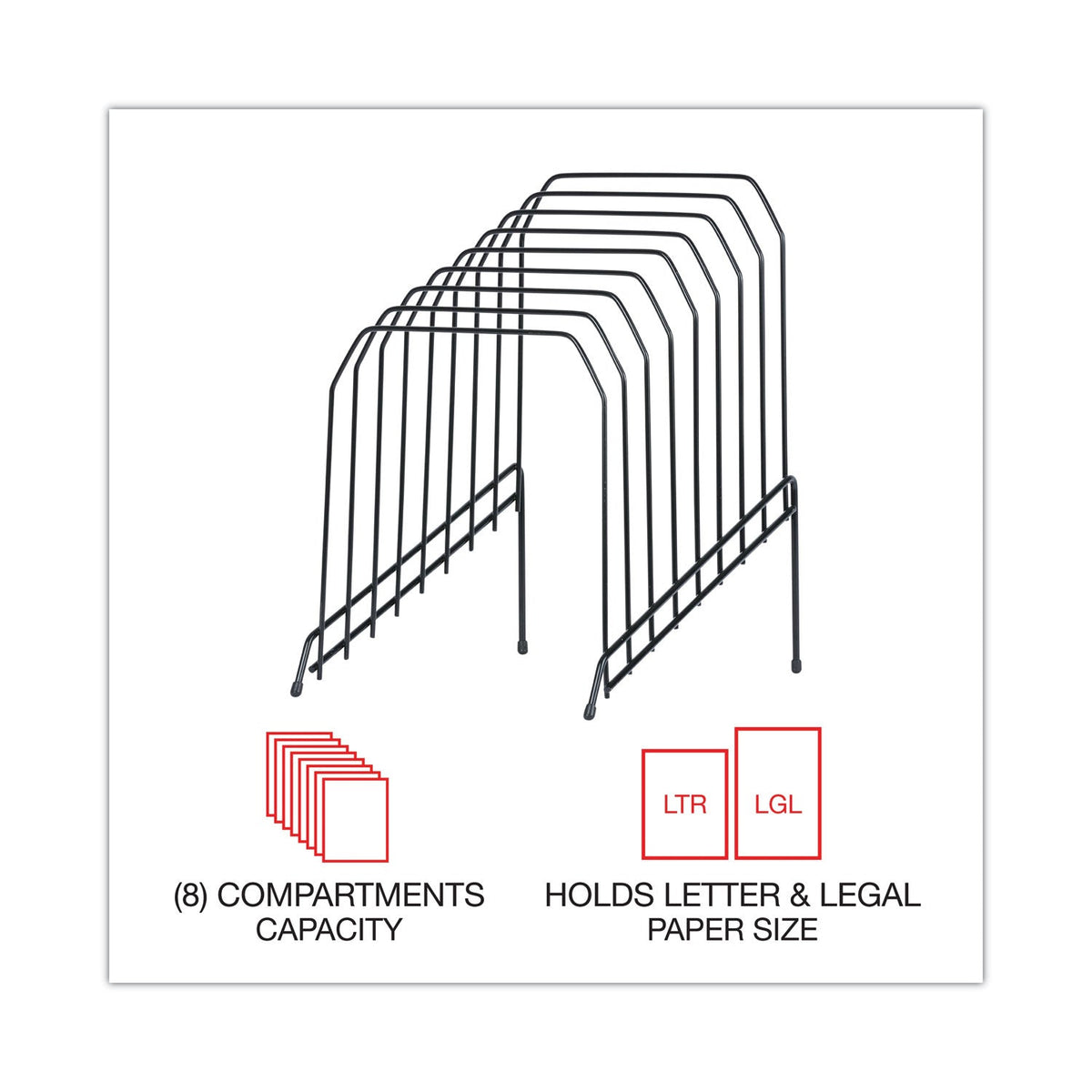 Universal Wire Tiered File Sorter, 8 Sections, Letter to Legal Size Files, 8" x 10.5" x 12.5", Black