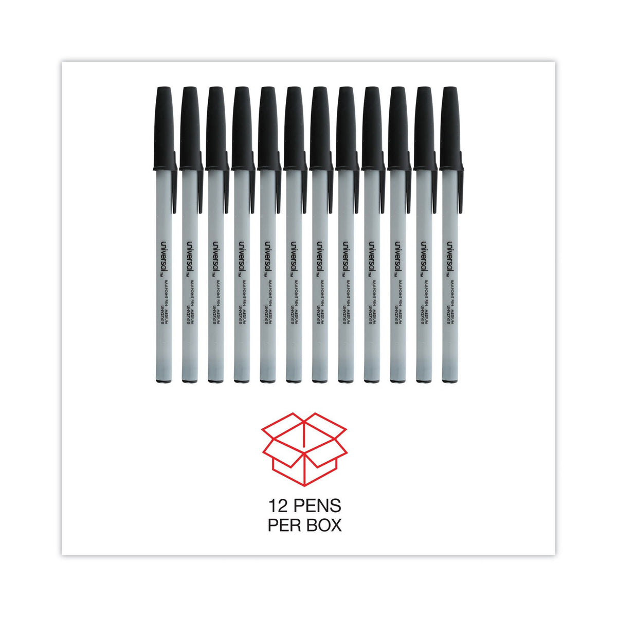 Universal Ballpoint Pen, Stick, Medium 1 mm, Black Ink, Gray Barrel, Dozen