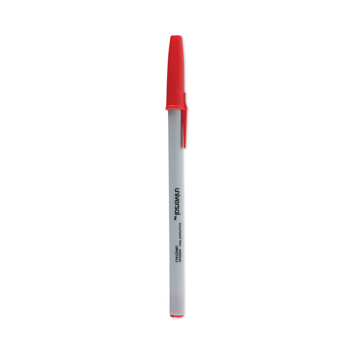 Universal Ballpoint Pen, Stick, Medium 1 mm, Red Ink, Gray Barrel, Dozen