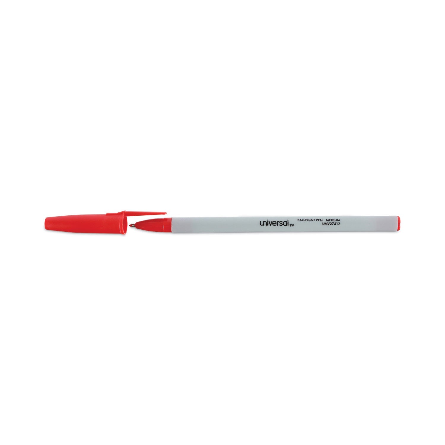 Universal Ballpoint Pen, Stick, Medium 1 mm, Red Ink, Gray Barrel, Dozen