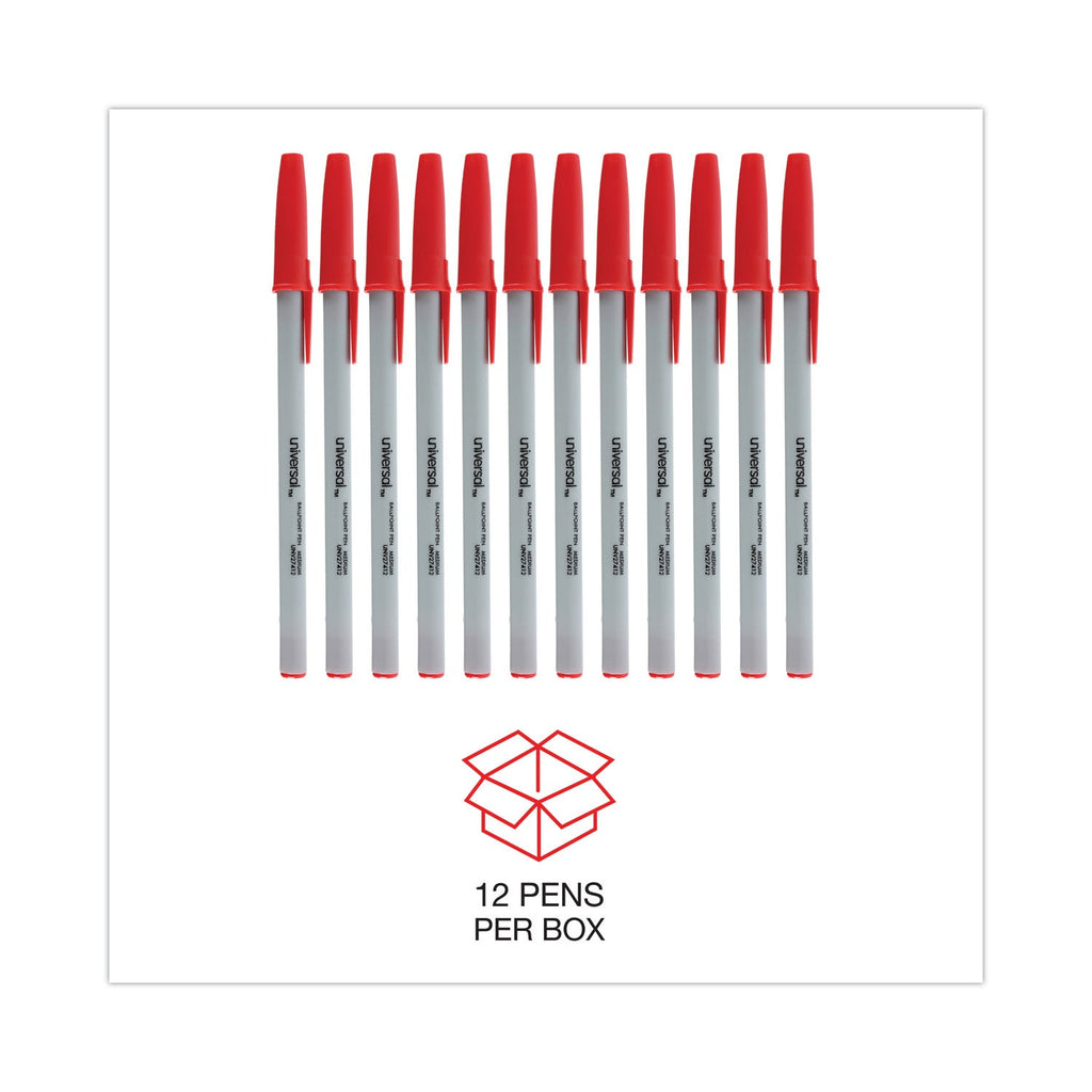 Universal Ballpoint Pen, Stick, Medium 1 mm, Red Ink, Gray Barrel, Dozen