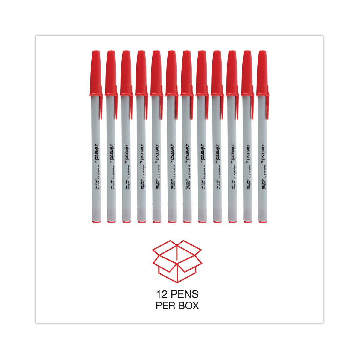 Universal Ballpoint Pen, Stick, Medium 1 mm, Red Ink, Gray Barrel, Dozen