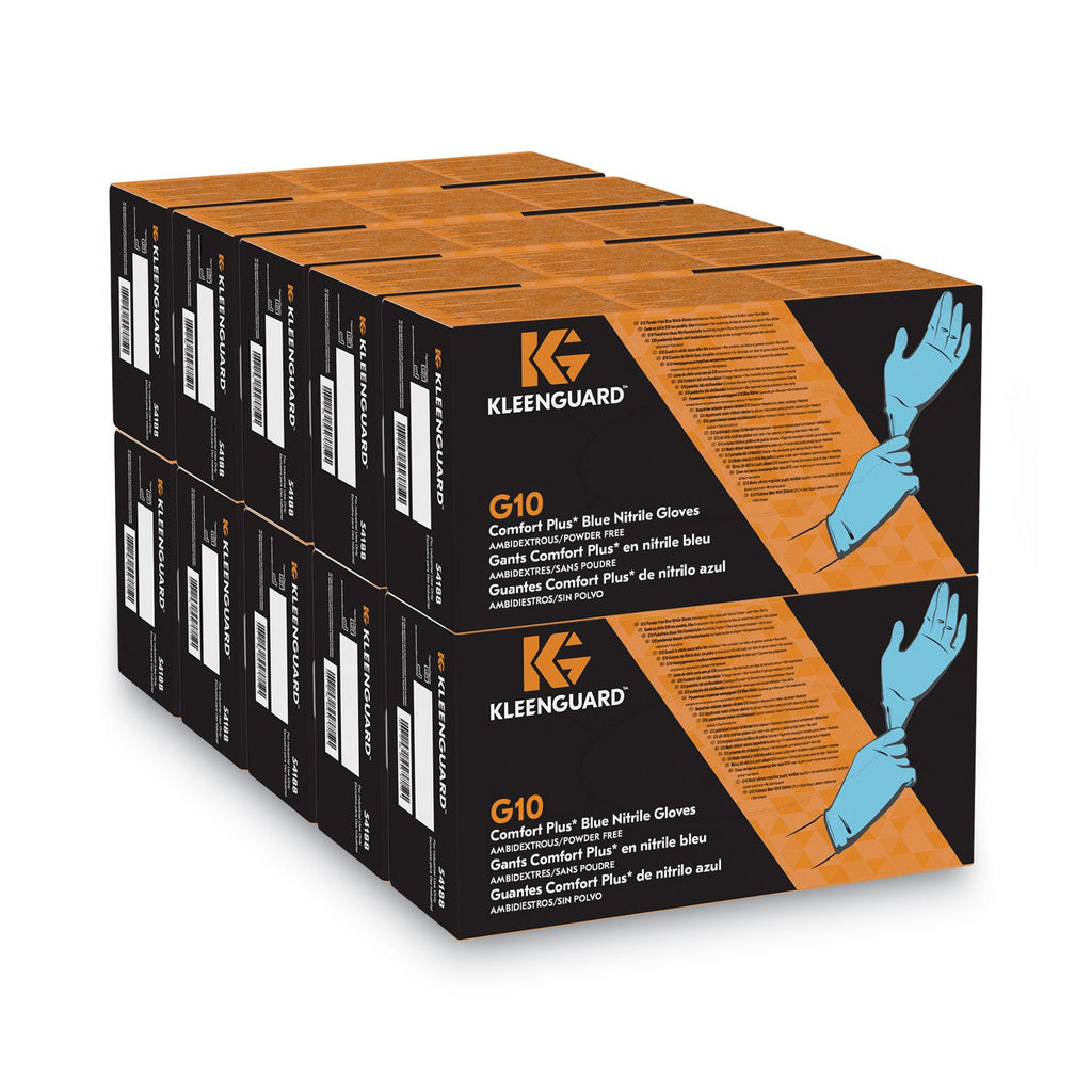 KleenGuard G10 Comfort Plus Blue Nitrile Gloves, Light Blue, Large, 100/Box