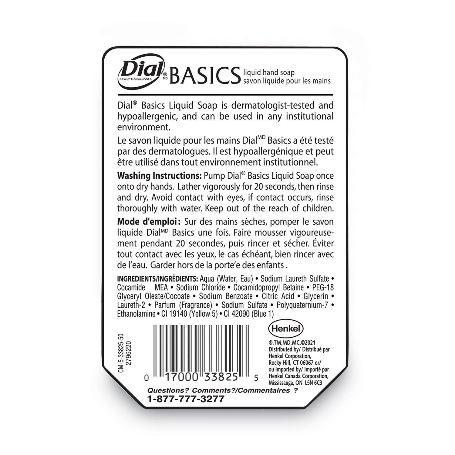 Dial Basics MP Free Liquid Hand Soap, Unscented, 15 oz Refill Bottle, 6/Carton