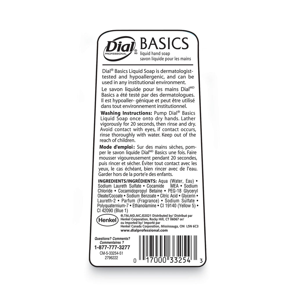 Dial Basics MP Free Liquid Hand Soap, Unscented, 7.5 oz Pump Bottle, 12/Carton