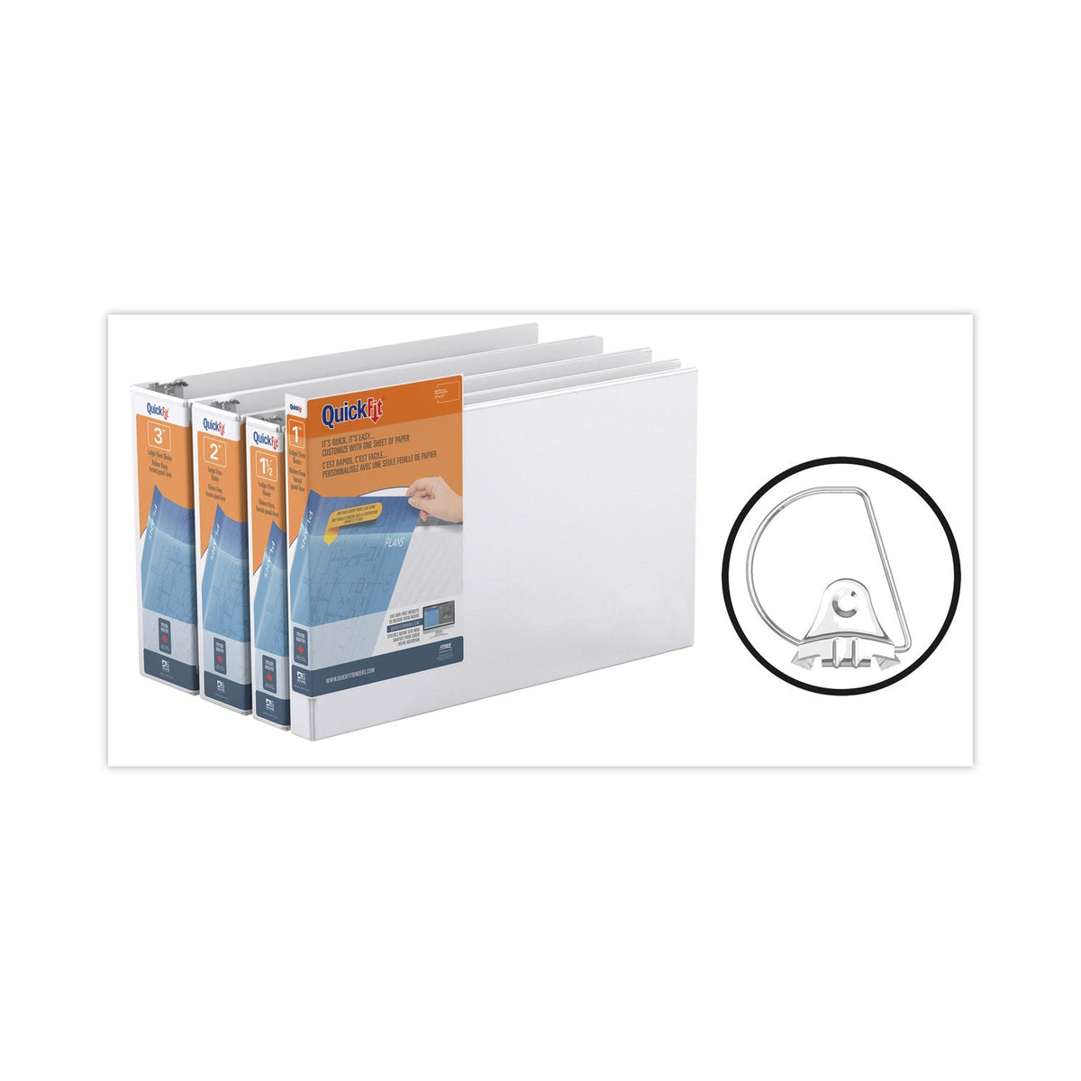 Stride QuickFit Ledger D-Ring View Binder, 3 Rings, 1" Capacity, 11 x 17, White