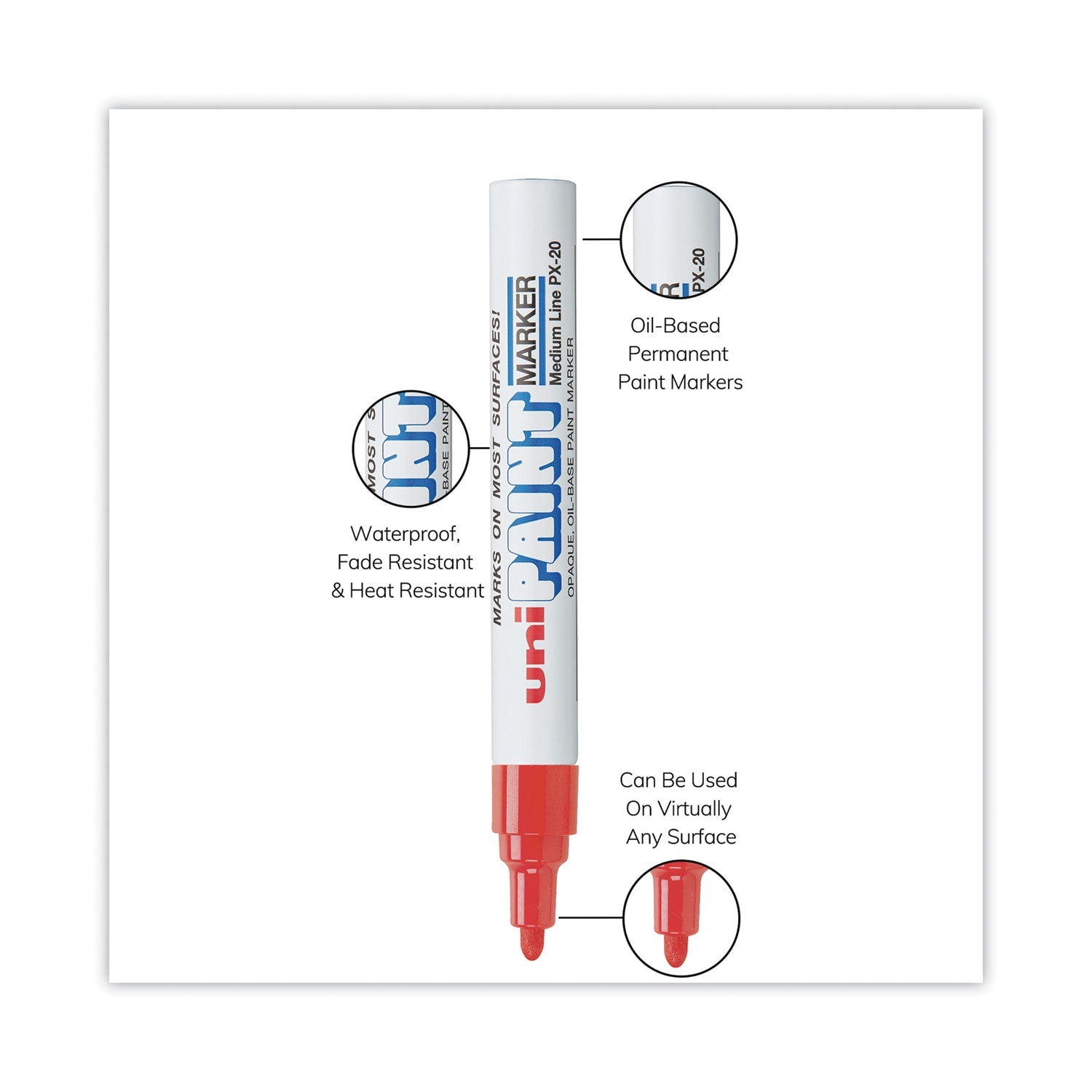 uni Permanent Marker, Medium Bullet Tip, Red