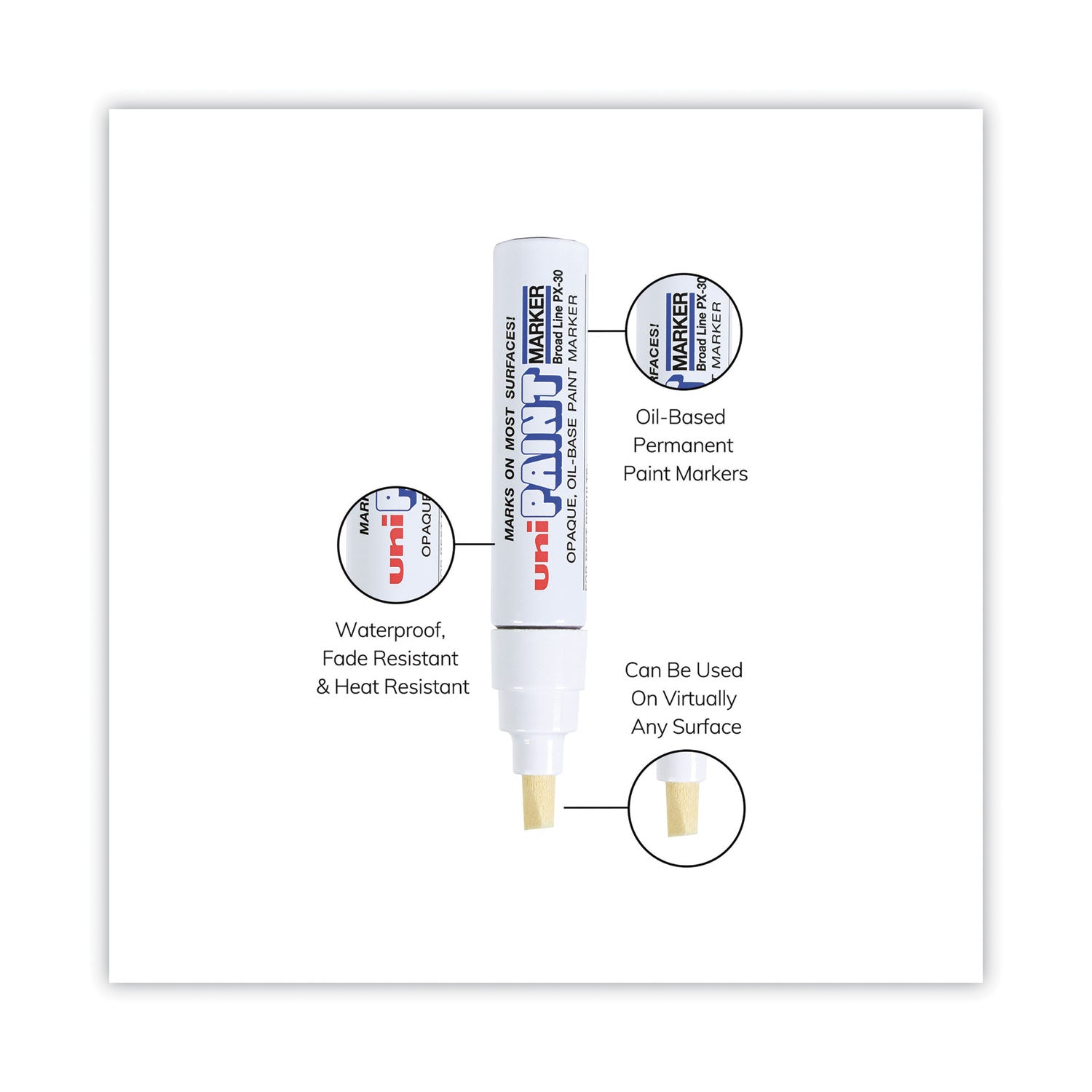 uni Permanent Marker, Broad Chisel Tip, White