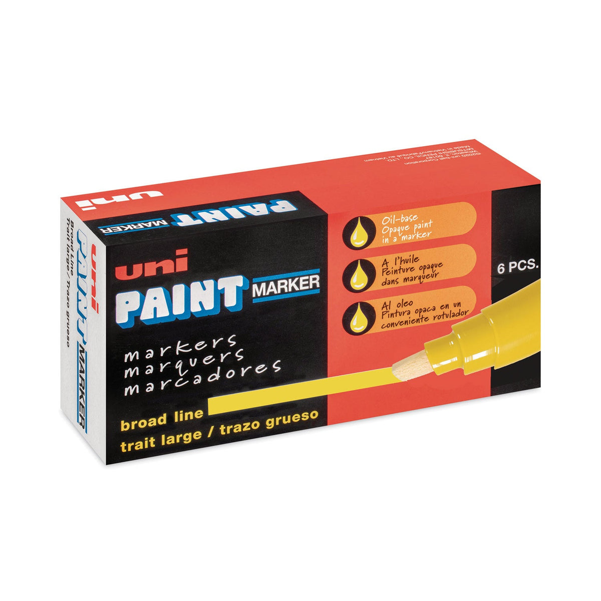 uni Permanent Marker, Broad Chisel Tip, Yellow