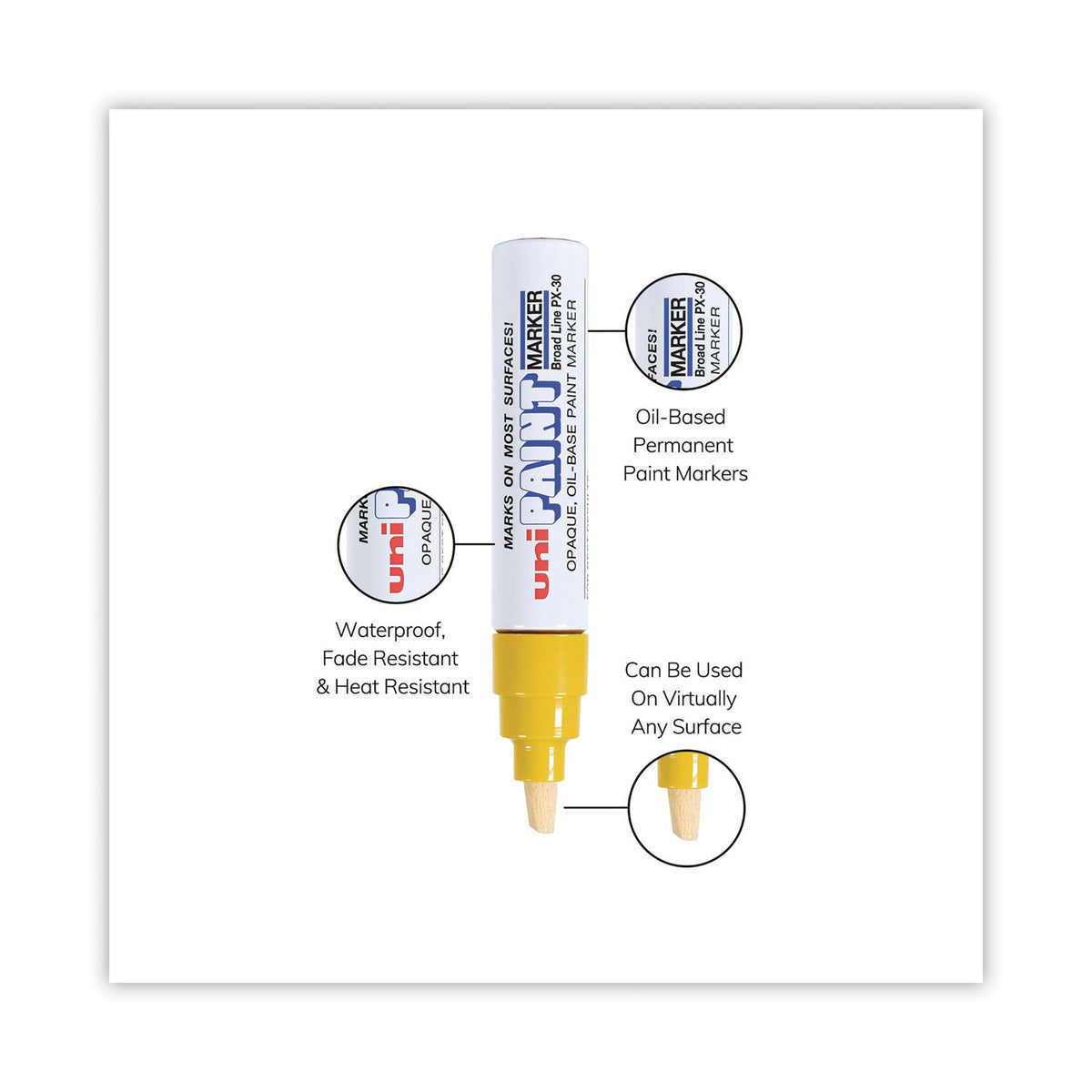 uni Permanent Marker, Broad Chisel Tip, Yellow