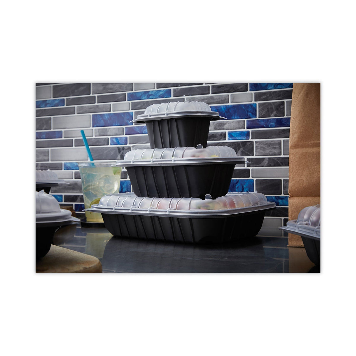 Pactiv Evergreen EarthChoice Entree2Go Takeout Container, 32 oz, 8.66 x 5.75 x 2.72, Black, Plastic, 300/Carton