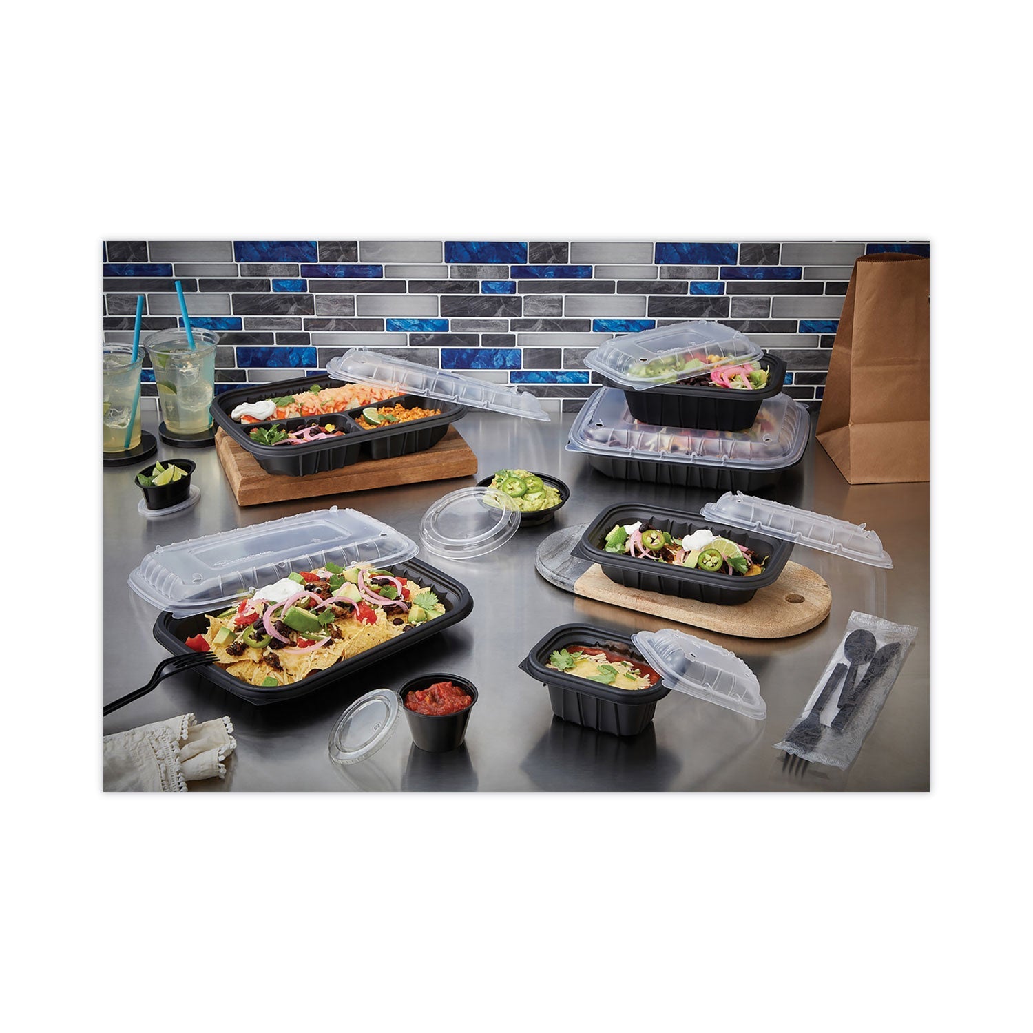 Pactiv Evergreen EarthChoice Entree2Go Takeout Container, 64 oz, 11.75 x 8.75 x 2.13, Black, Plastic, 200/Carton