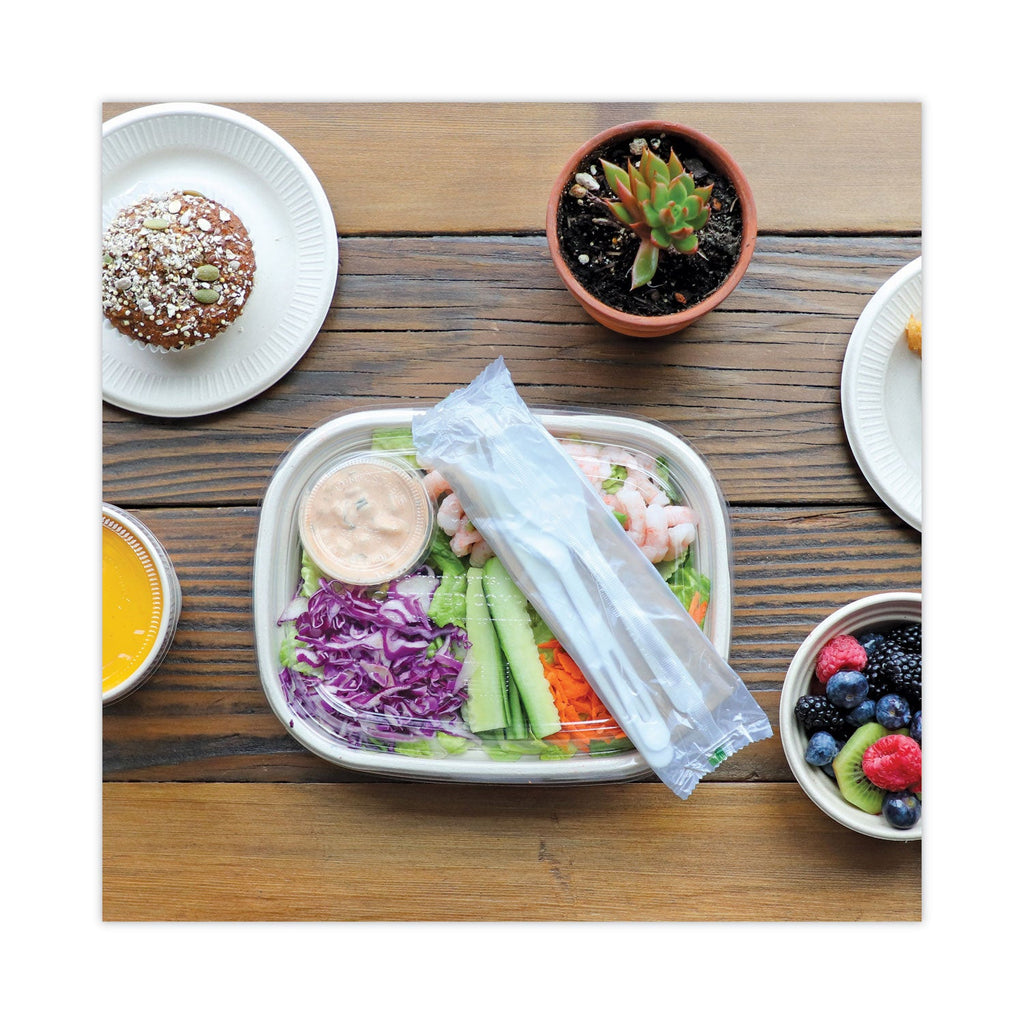 World Centric TPLA Compostable Cutlery, Knife/Fork/Spoon/Napkin, 6", White, 250/Carton