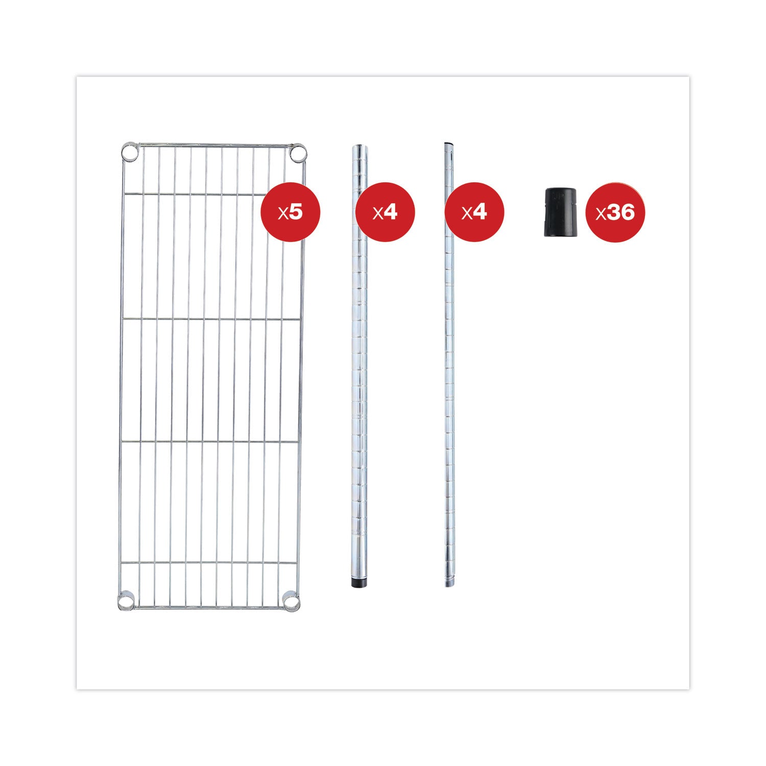 Alera Residential Wire Shelving, Four-Shelf, 36w x 14d x 54h, Silver