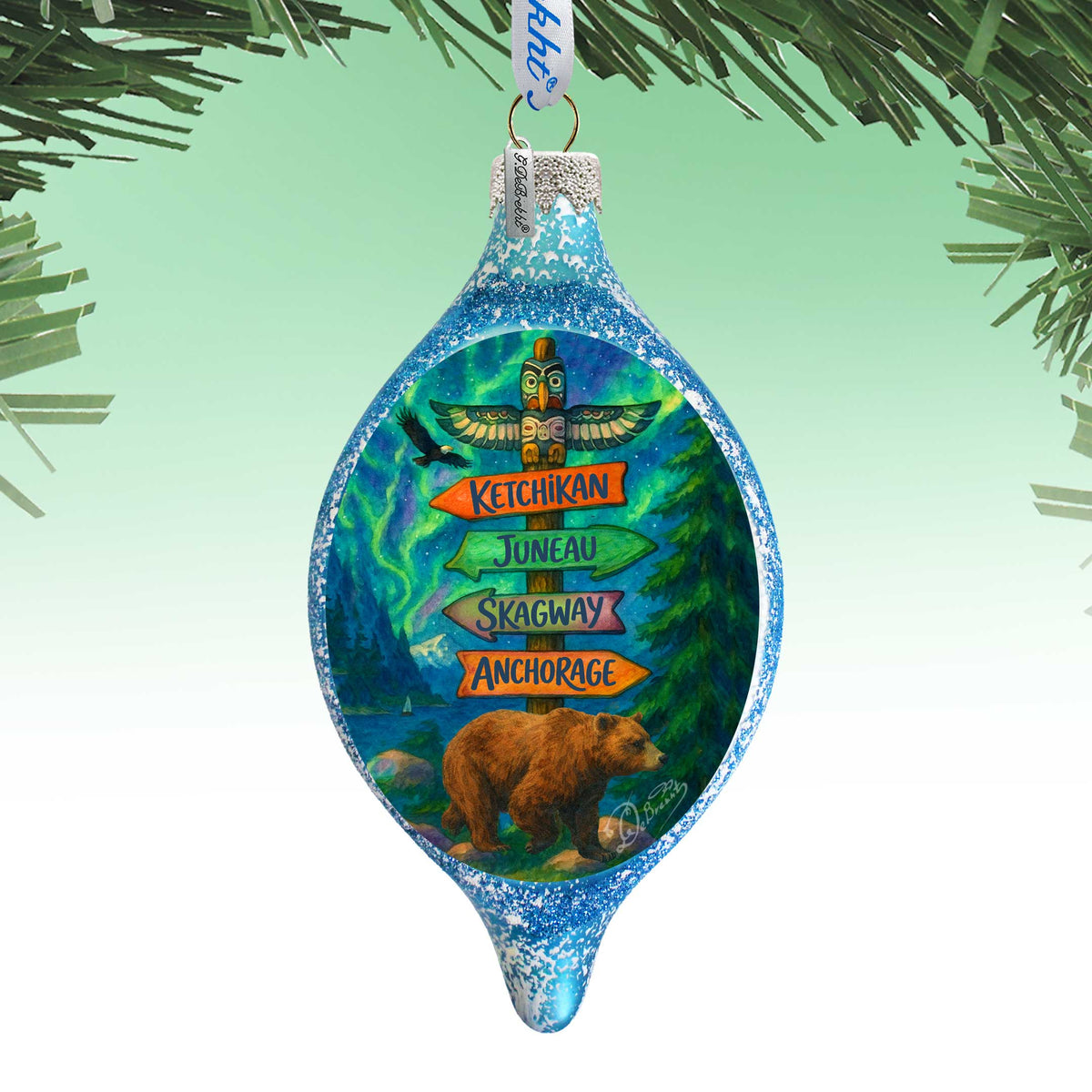 Alaska Northern Lights Bear Handblown Mercury Glass Christmas Ornament by G. DeBrekht - 757-058