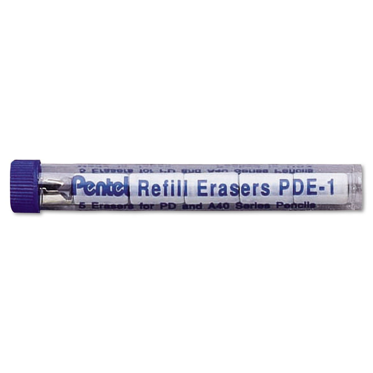 Pentel Eraser Refills for Pentel Champ, e-sharp, Jolt, Icy and Quicker Clicker Pencils, Cylindrical Rod, White, 5/Tube