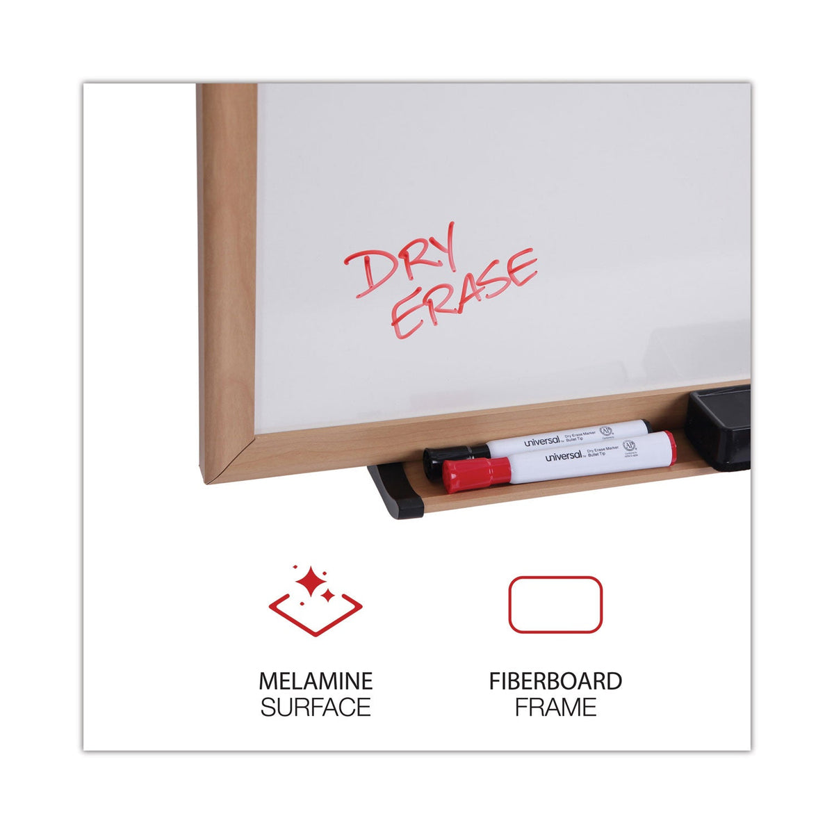 Universal Dry Erase Board, Melamine, 36 x 24, Oak Frame