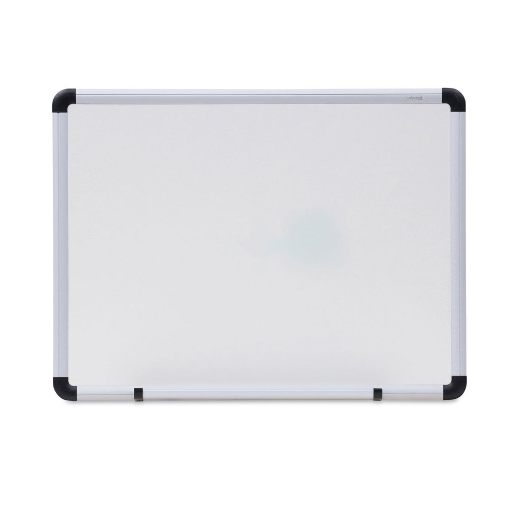 Universal Dry Erase Board, Melamine, 24 x 18, White, Black/Gray, Aluminum/Plastic Frame