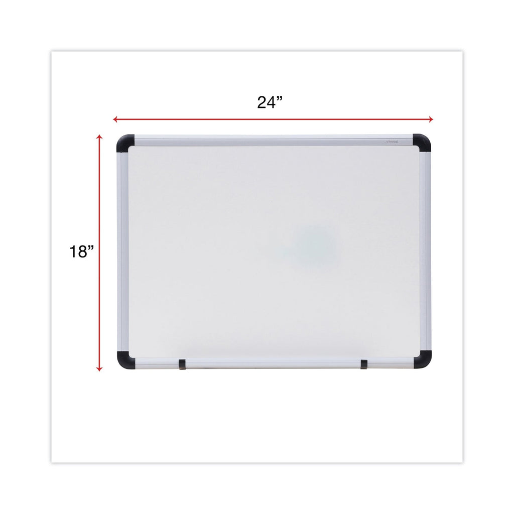 Universal Dry Erase Board, Melamine, 24 x 18, White, Black/Gray, Aluminum/Plastic Frame
