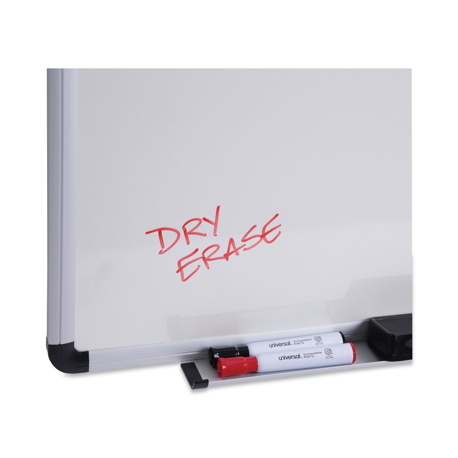 Universal Dry Erase Board, Melamine, 24 x 18, White, Black/Gray, Aluminum/Plastic Frame