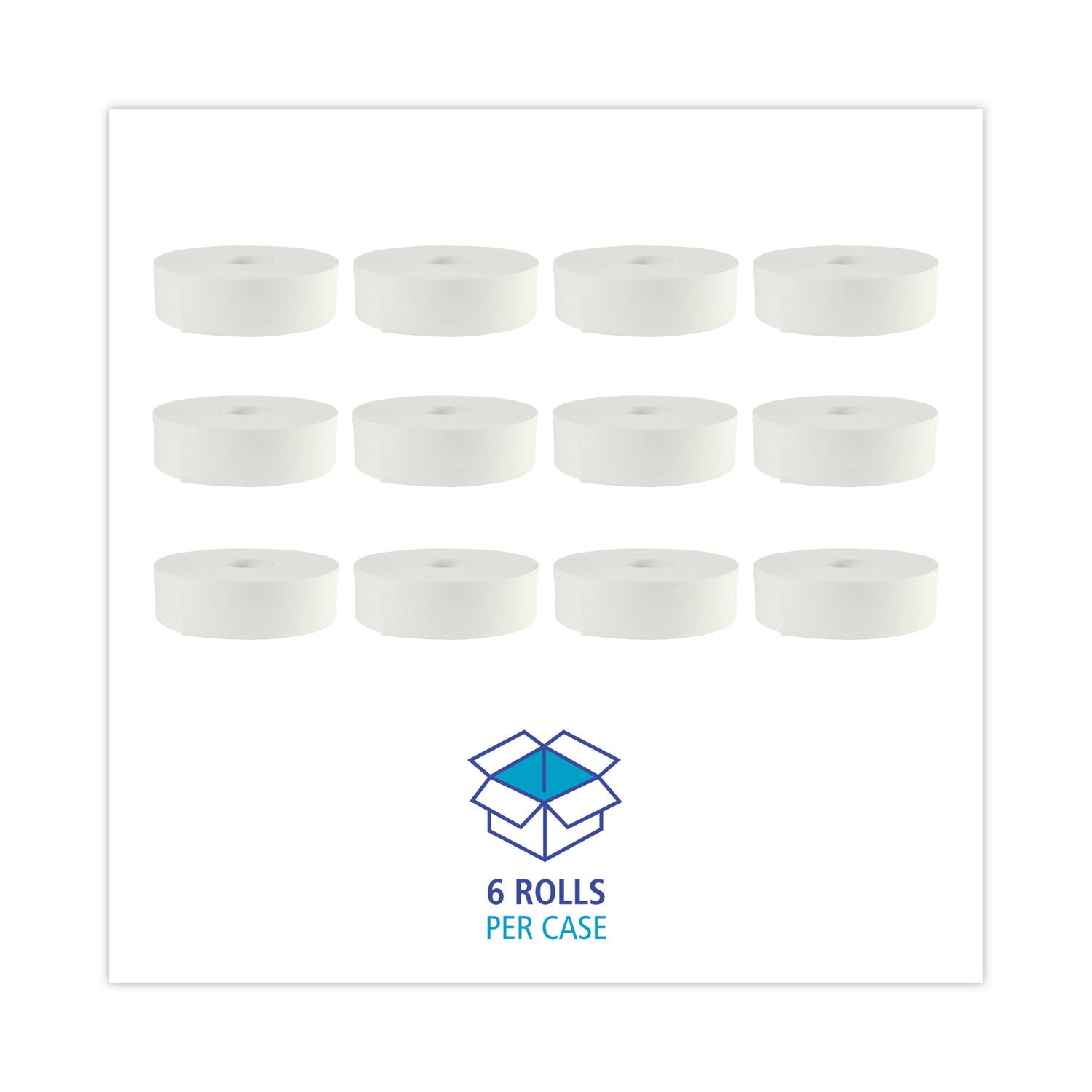 Boardwalk JRT Bath Tissue, Jumbo, Septic Safe, 2-Ply, White, 3.5" x 2,000 ft, 6 Rolls/Carton