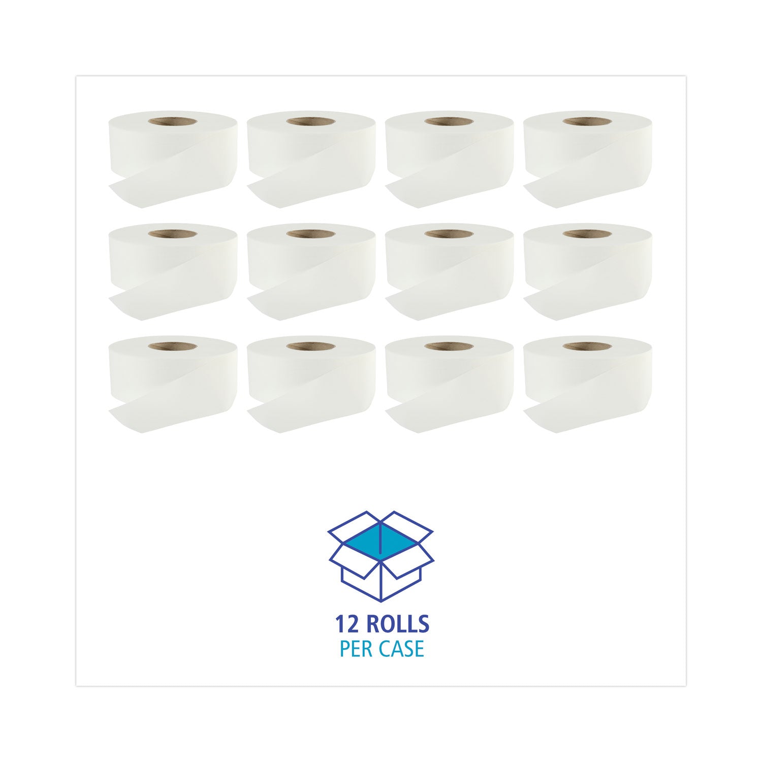 Boardwalk Jumbo Roll Bathroom Tissue, Septic Safe, 2-Ply, White, 3.2" x 525 ft, 12 Rolls/Carton