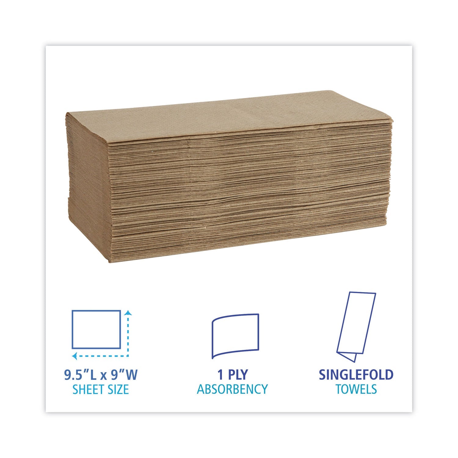 Boardwalk Singlefold Paper Towels, 1-Ply, 9 x 9.45, Natural, 250/Pack, 16 Packs/Carton