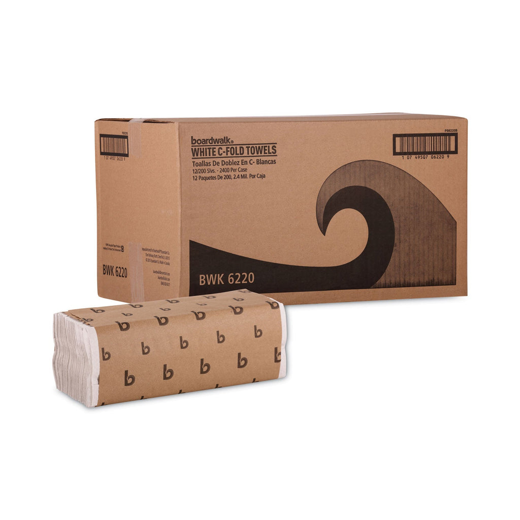 Boardwalk C-Fold Paper Towels, 1-Ply, 11.44 x 10, Bleached White, 200 Sheets/Pack, 12 Packs/Carton