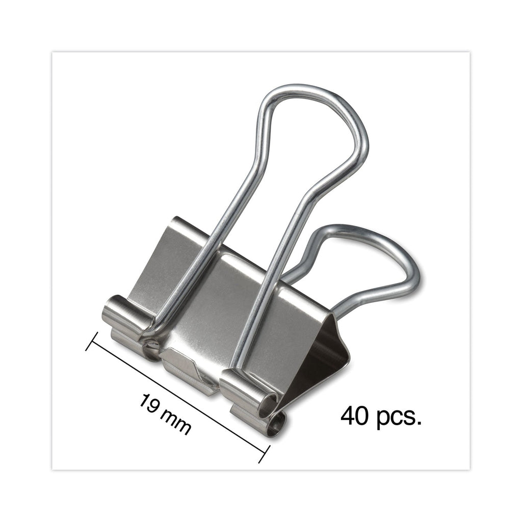 Universal Binder Clips with Storage Tub, Small, Silver, 40/Pack