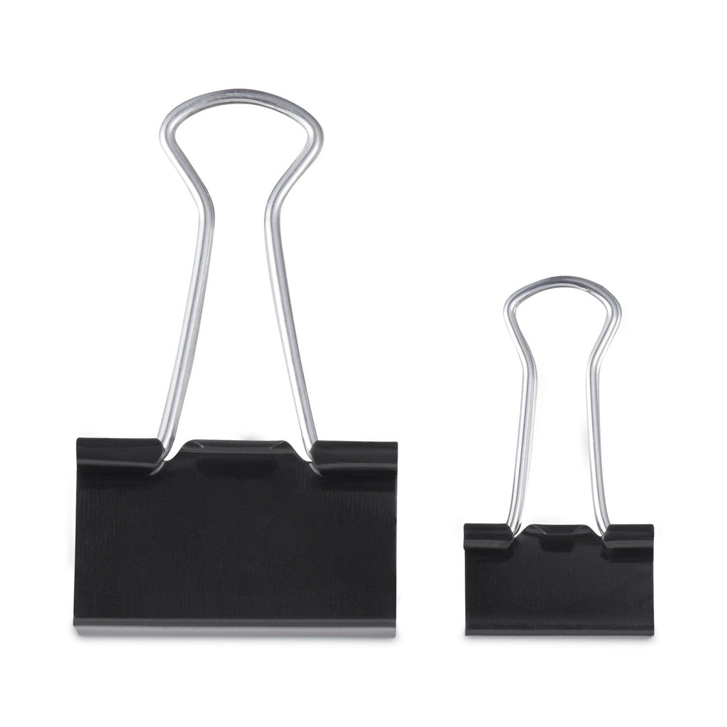 Universal Binder Clips with Storage Tub, (50) Small (0.75"), (10) Medium (1.25"), Black/Silver
