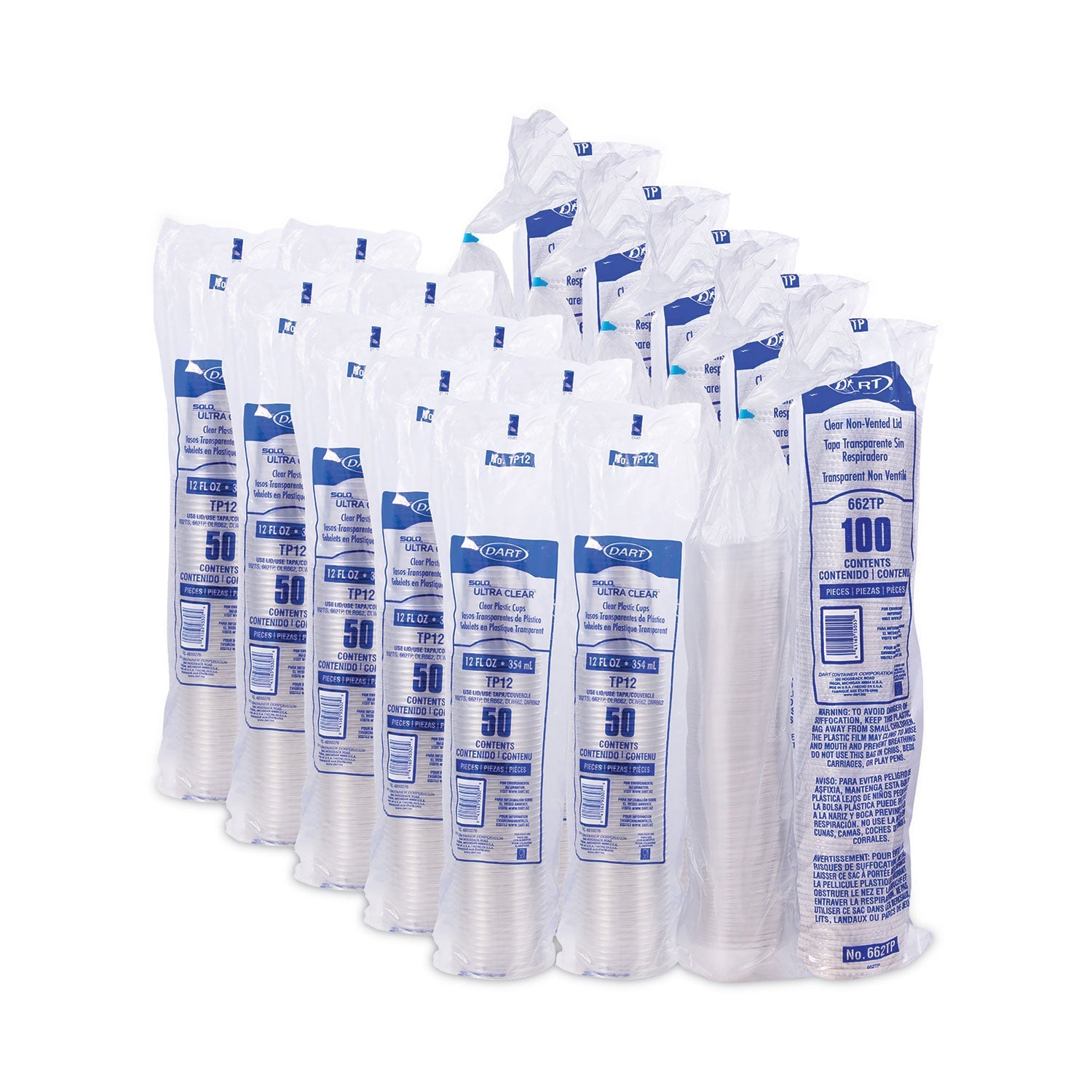 Dart Clear PET Cups with Single Compartment Insert, 12 oz, Clear, 500/Carton