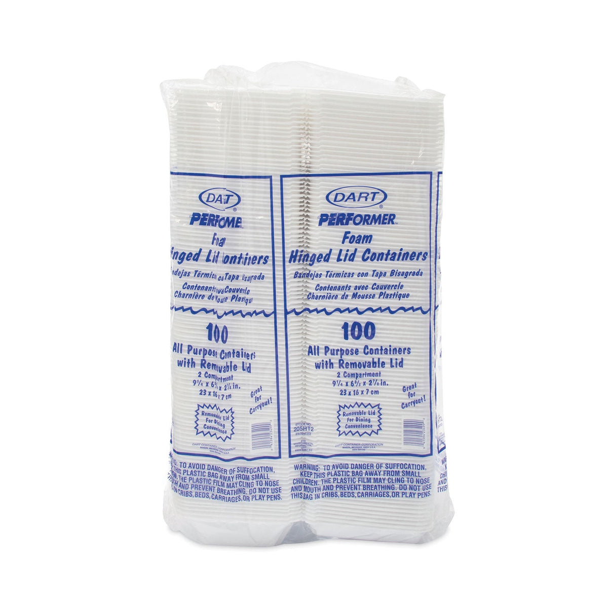 Dart Foam Hinged Lid Containers, 6.4 x 9.33 x 2.9, White, 100/Bags, 2 Bags/Carton