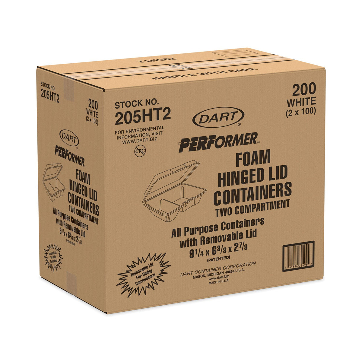 Dart Foam Hinged Lid Containers, 6.4 x 9.33 x 2.9, White, 100/Bags, 2 Bags/Carton