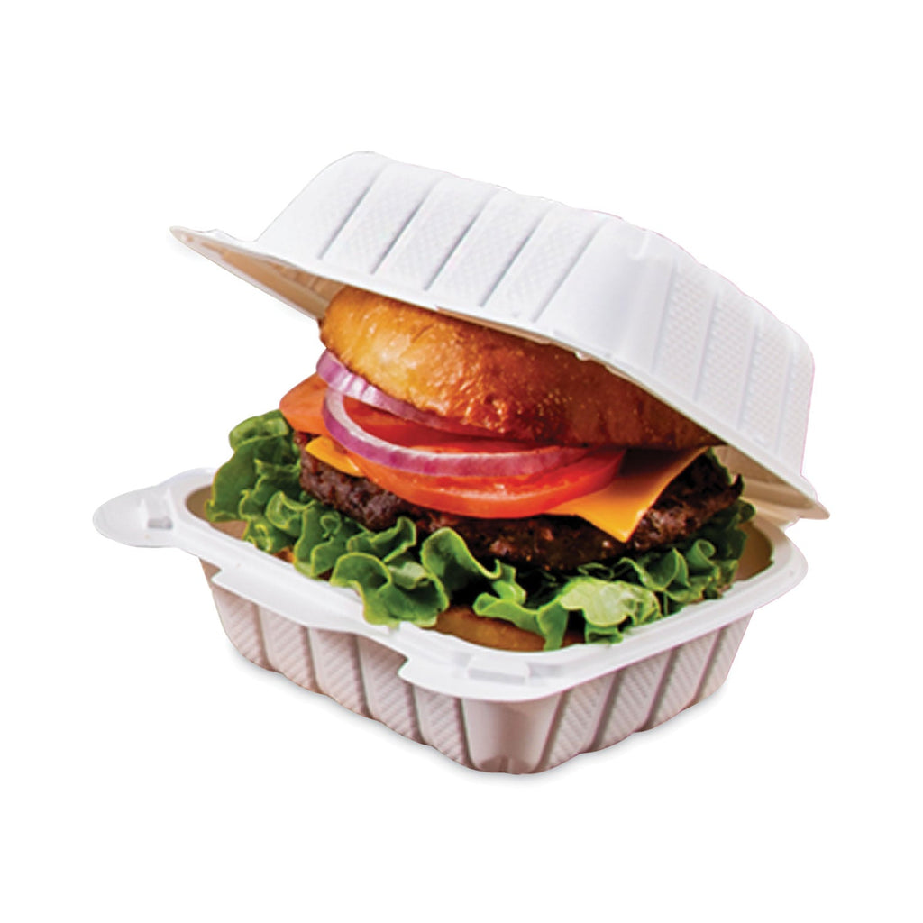 ProPlanet Hinged Lid Containers, 6 x 6.3 x 3.3, White, Plastic, 400/Carton