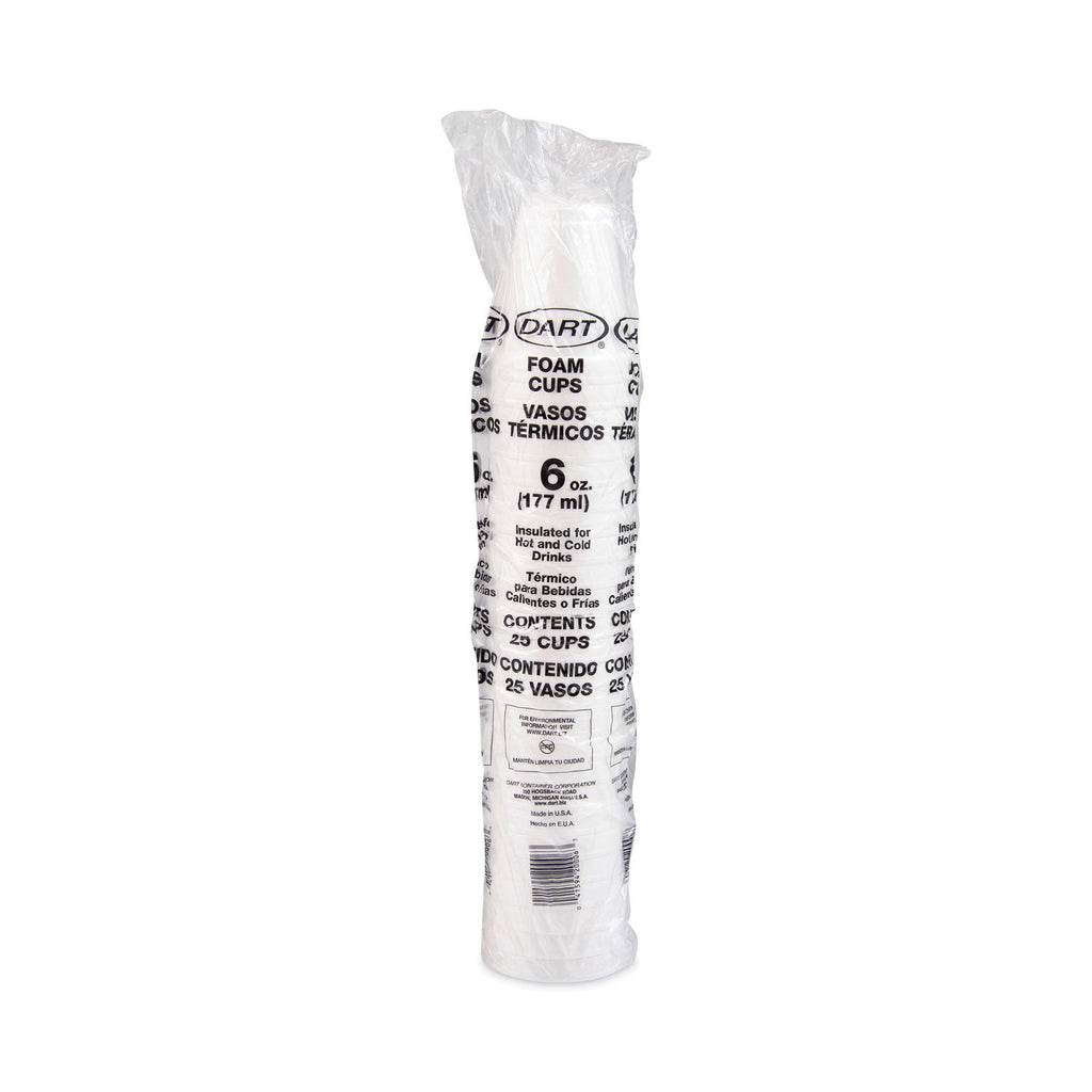 Dart Foam Drink Cups, 6 oz, White, 25/Bag, 40 Bags/Carton