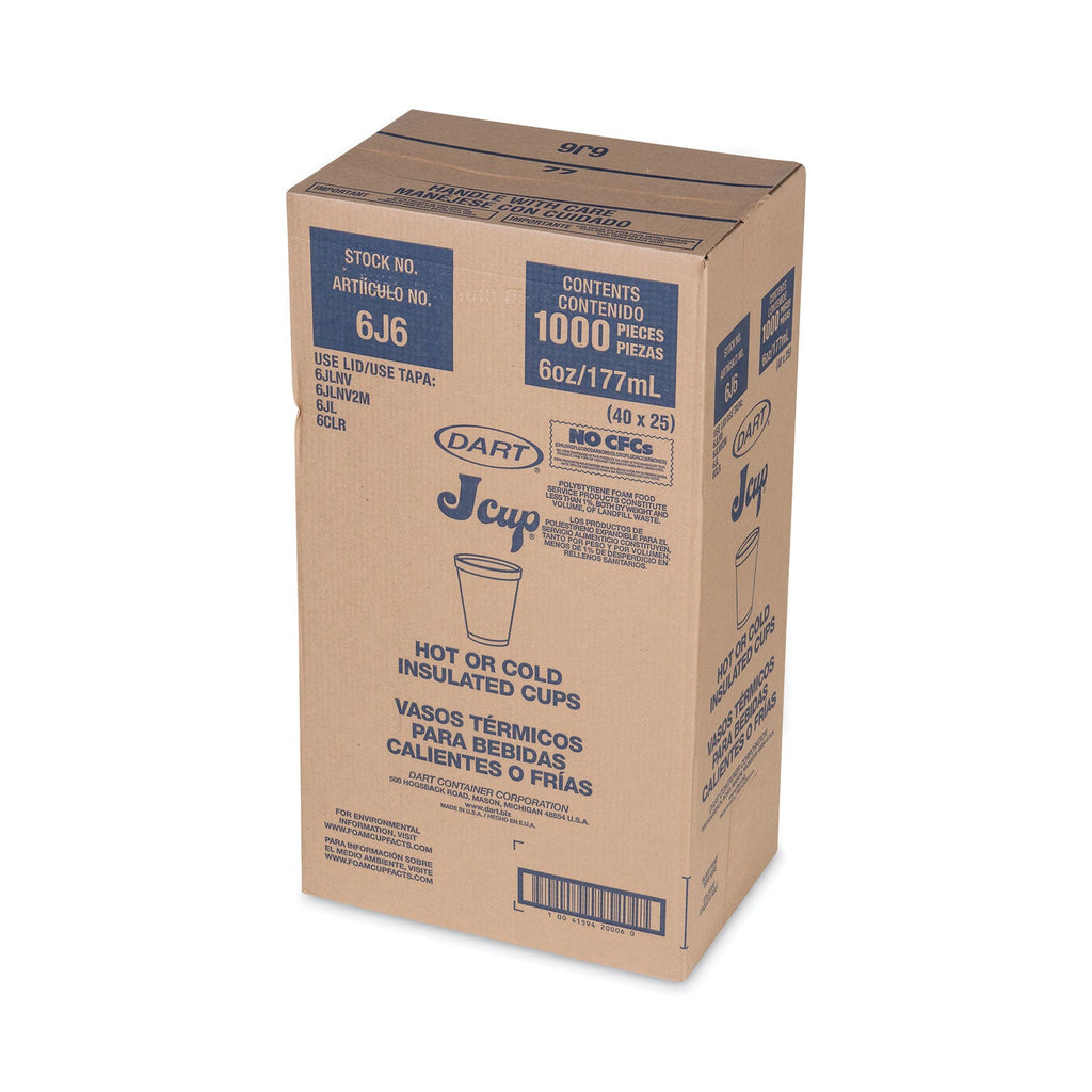 Dart Foam Drink Cups, 6 oz, White, 25/Bag, 40 Bags/Carton