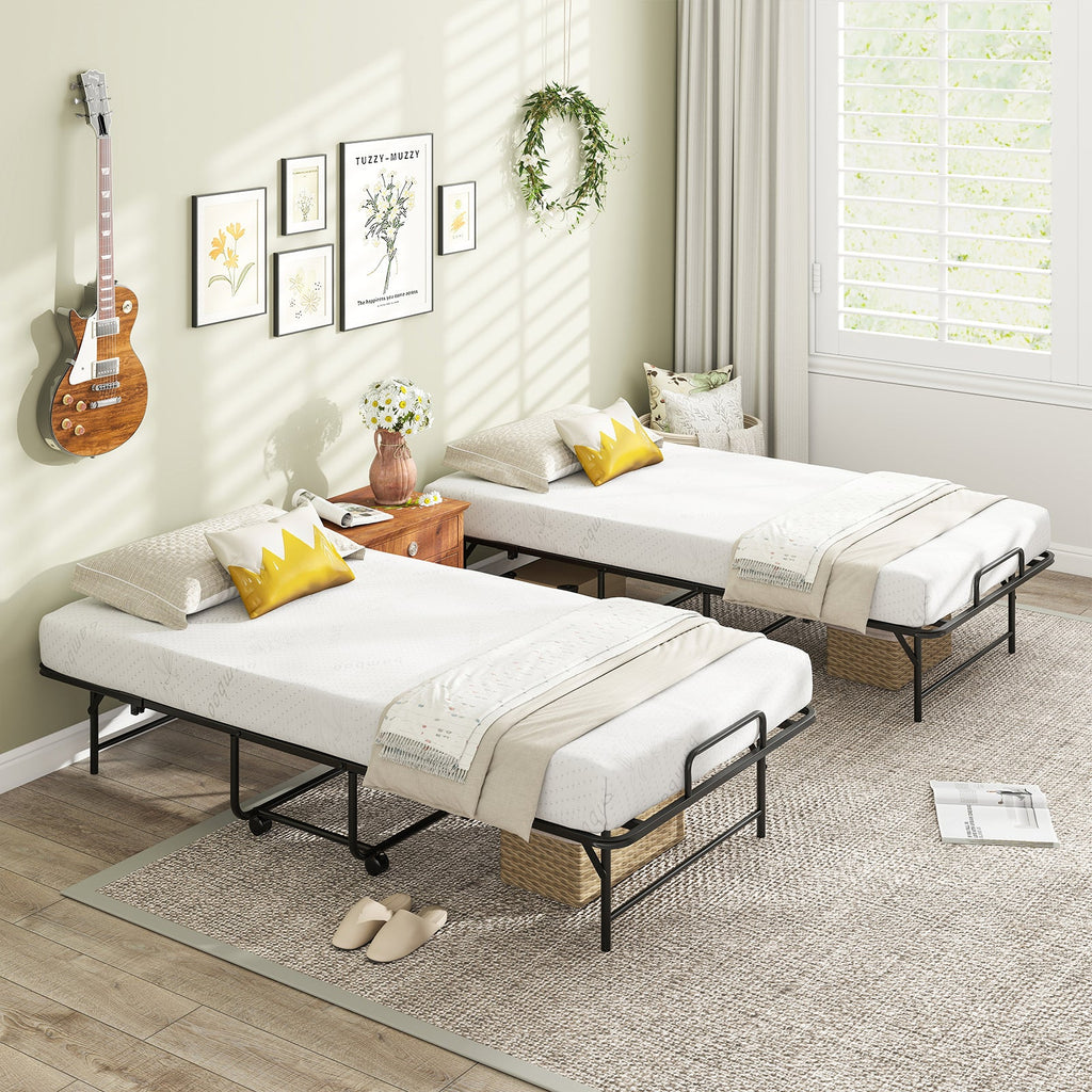 75 x 38 Inch Folding Bed with Mattress Twin Size Rolling Guest Bed