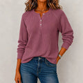 Womens Long-sleeve Button-front Loose-fit Casual Top