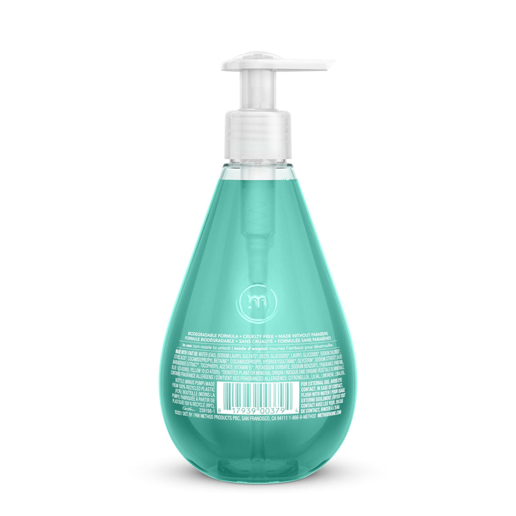 Method Gel Hand Wash, Waterfall, 12 oz Pump Bottle, 6/Carton