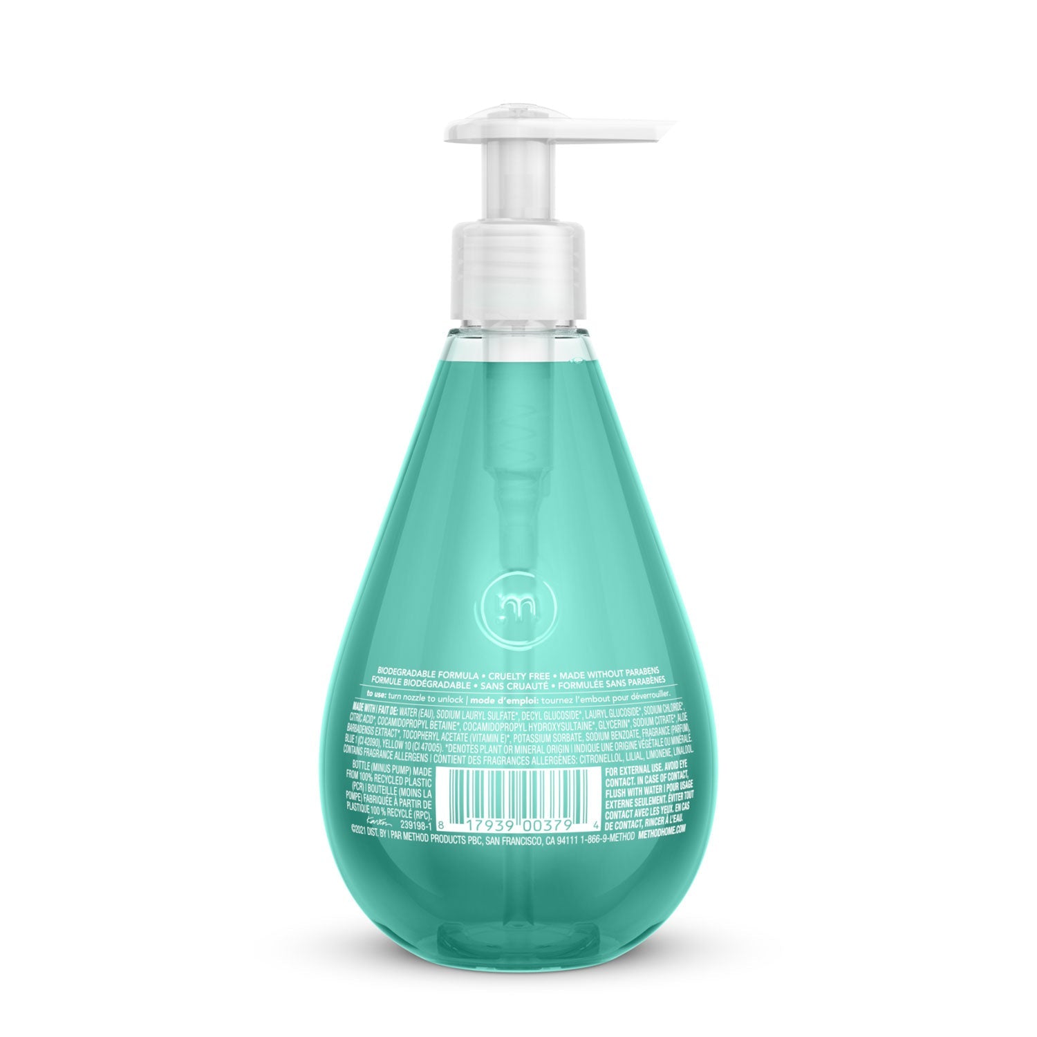 Method Gel Hand Wash, Waterfall, 12 oz Pump Bottle, 6/Carton