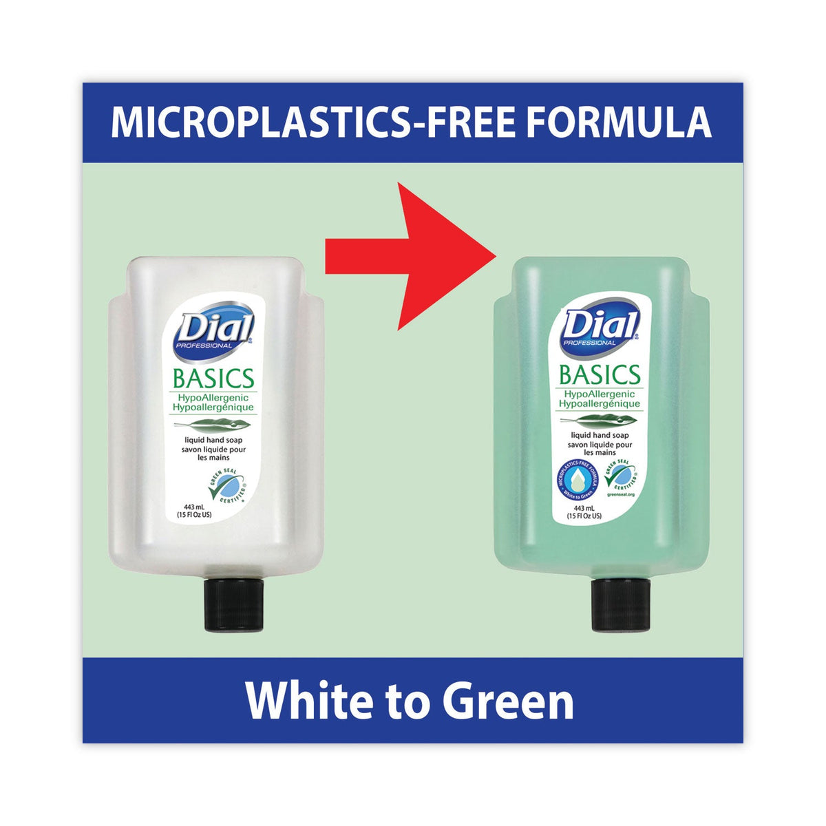 Dial Basics MP Free Liquid Hand Soap, Unscented, 15 oz Refill Bottle, 6/Carton