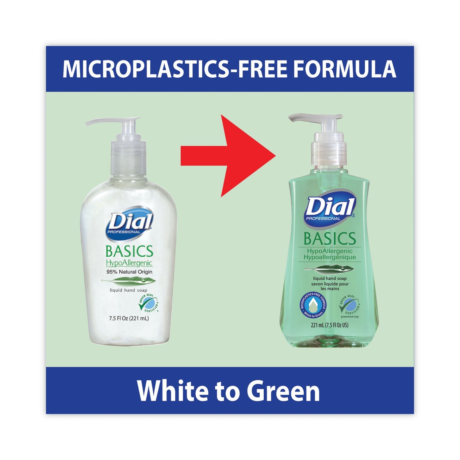 Dial Basics MP Free Liquid Hand Soap, Unscented, 7.5 oz Pump Bottle, 12/Carton