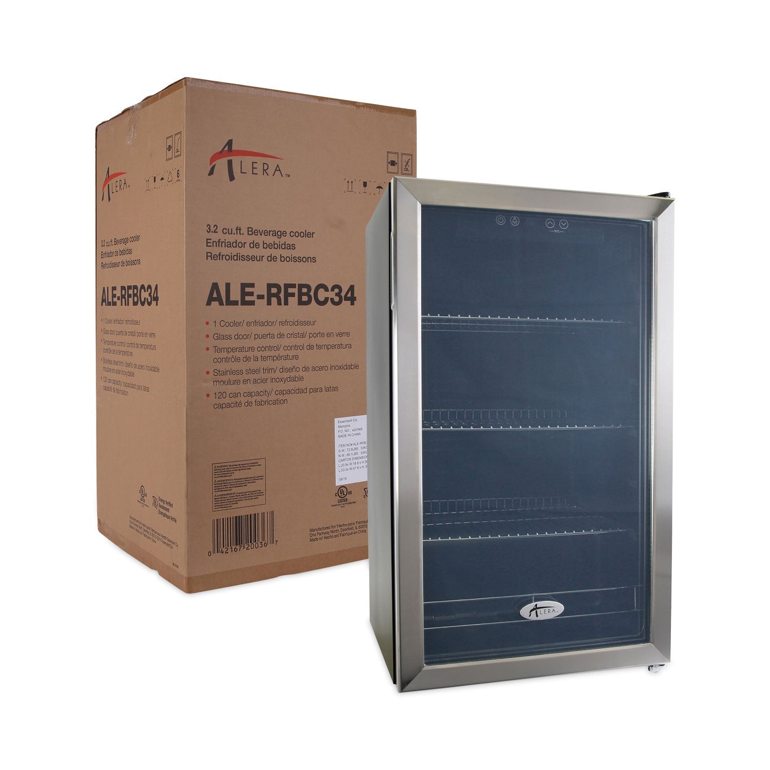 Alera 3.4 Cu. Ft. Beverage Cooler, Stainless Steel/Black
