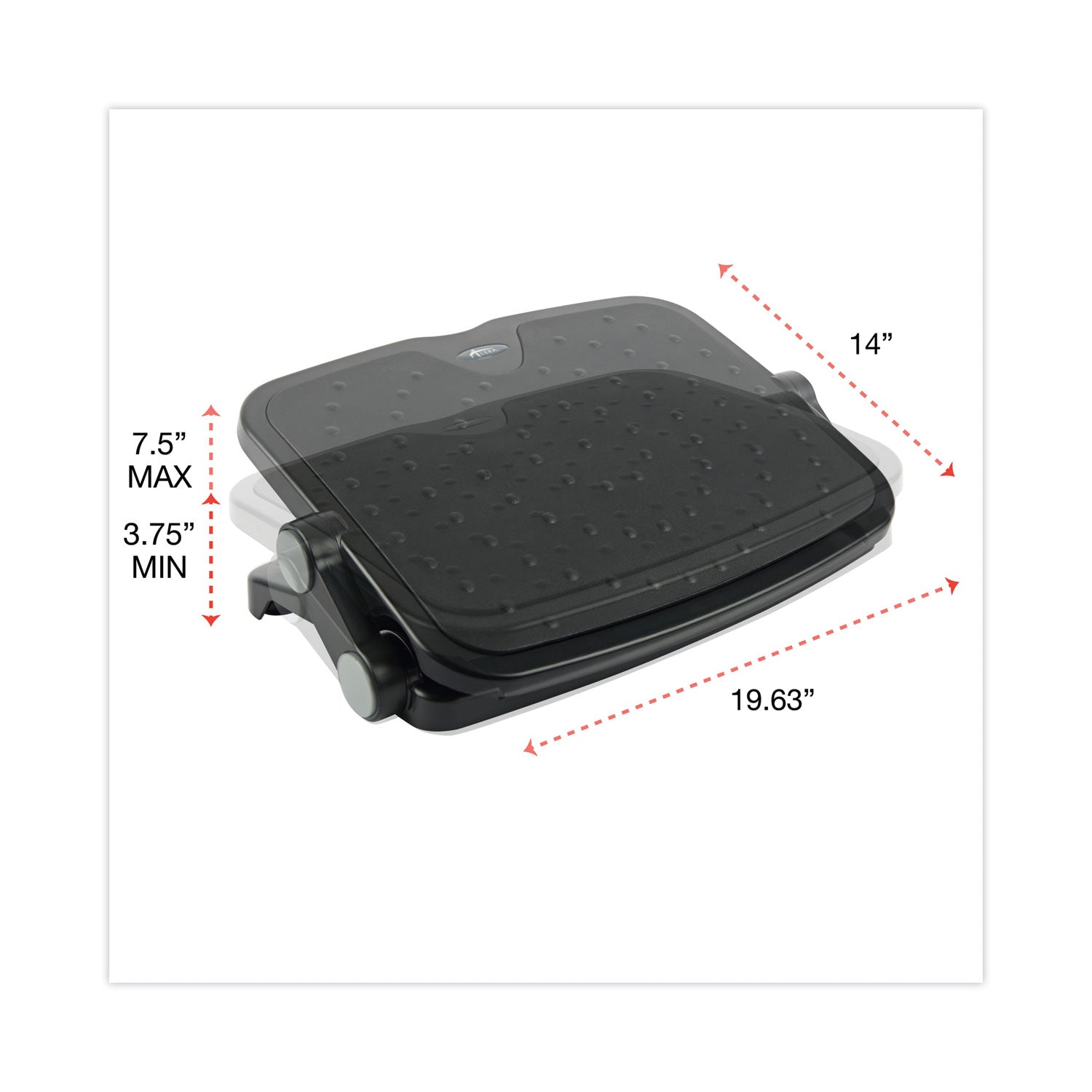Alera Soft Cushioned Ergonomic Footrest, 14w x 19.63d x 3.75 to 7.5h, Black